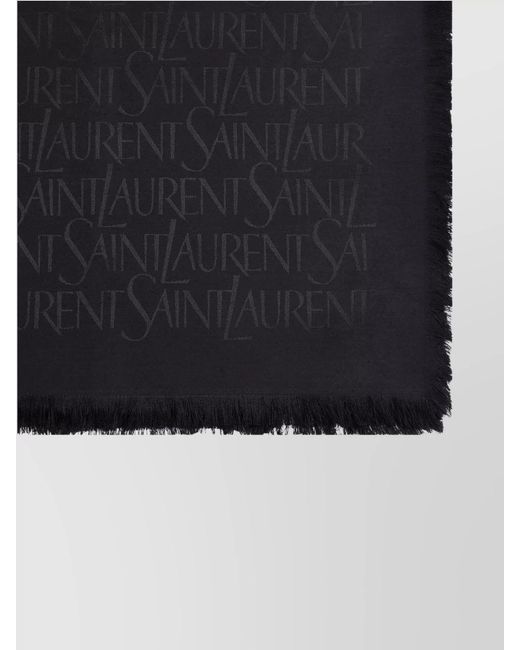 Saint Laurent Black Silk Wool Jacquard Square Scarf