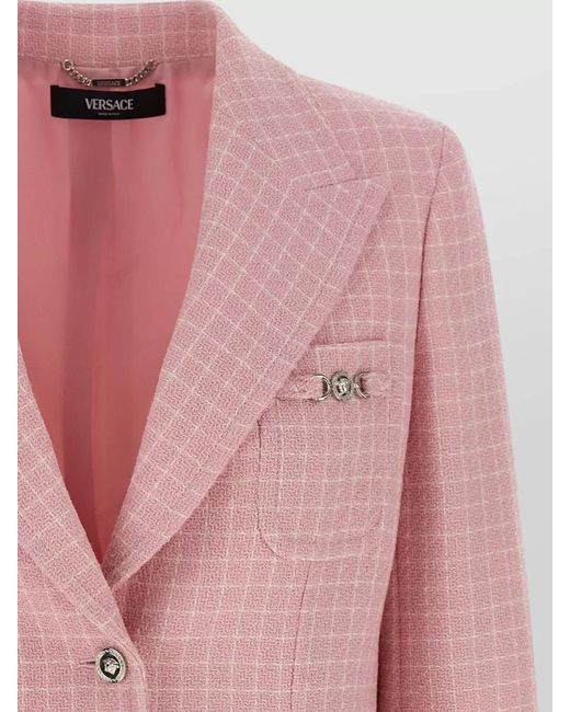 Versace Pink Check Blazer Jacket Buttoned Cuffs Notch Lapel