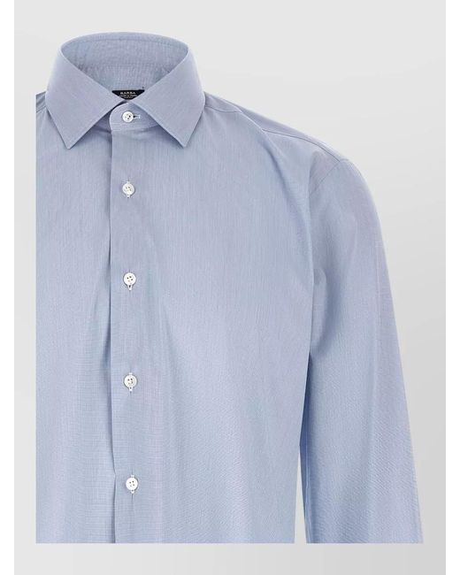 Barba Napoli Blue Tailored Poplin Shirt Button Down Collar for men