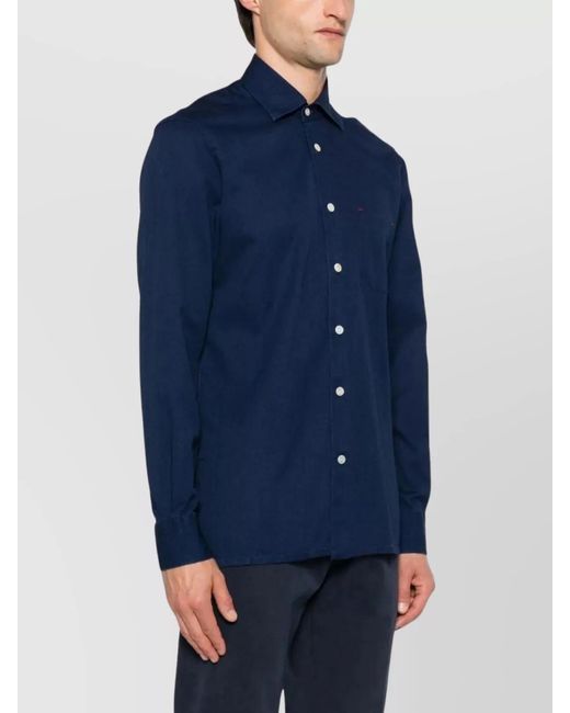Kiton Blue Cotton Long-Sleeve Shirt for men