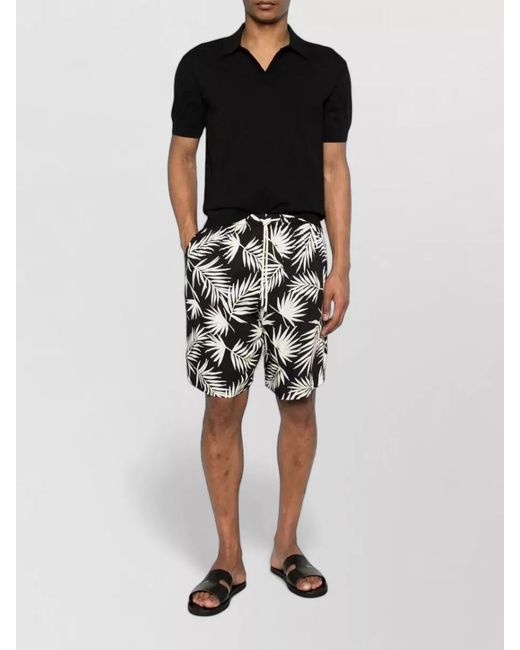 Laneus Black Swim Shorts Knee Length Print Pockets for men