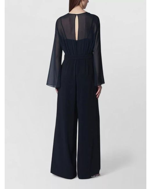 P.A.R.O.S.H. Blue Belted Keyhole Back Sheer Trouser Suit