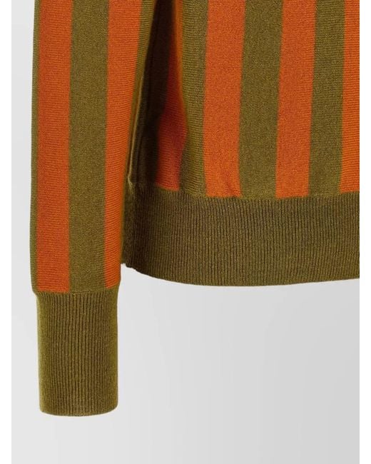 Alberto Biani Brown Cashmere Striped Long-Sleeve Polo Top