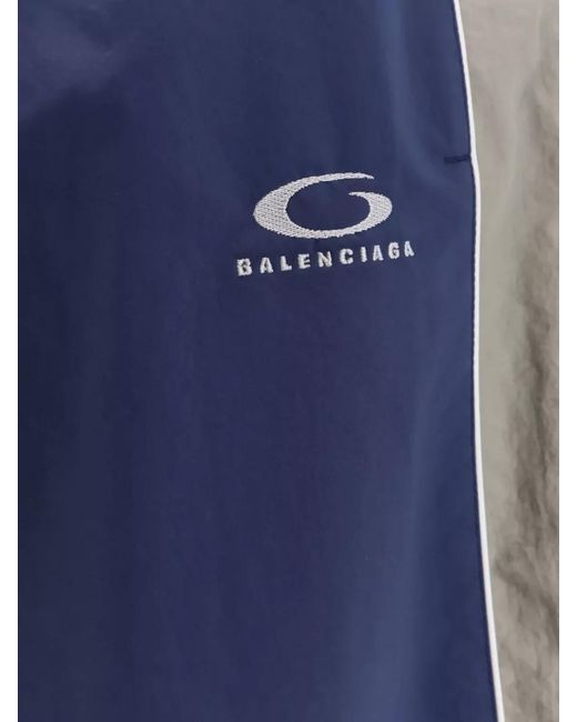 Balenciaga Blue Nylon Trousers Contrasting Side Stripe Detail for men
