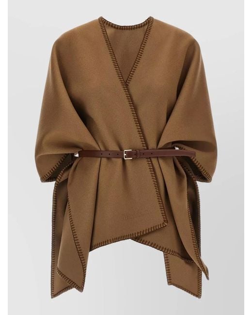 Max Mara Brown Mxacolomba Cape Belted Waist Asymmetric Hem
