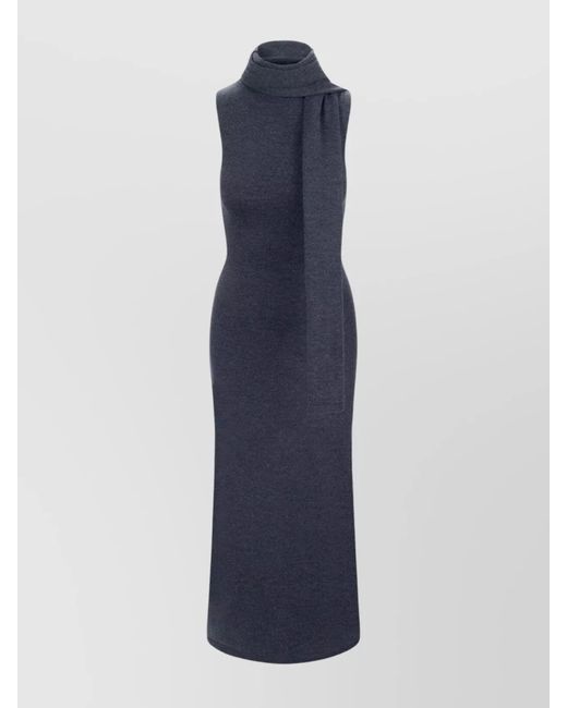 Staud Blue Wool Turtleneck Midi Knit Dress