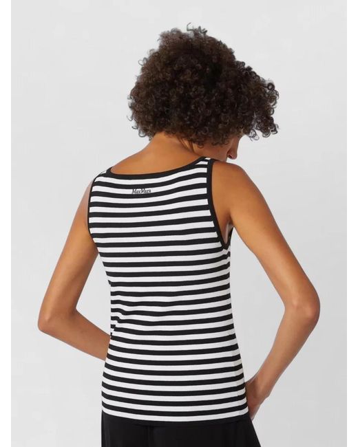 Max Mara Black Striped Scoop Neck Top Thin Straps