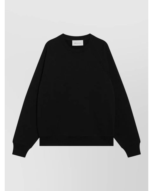 AMI Black Crewneck Sweater Raglan Sleeves Ribbed Finish for men