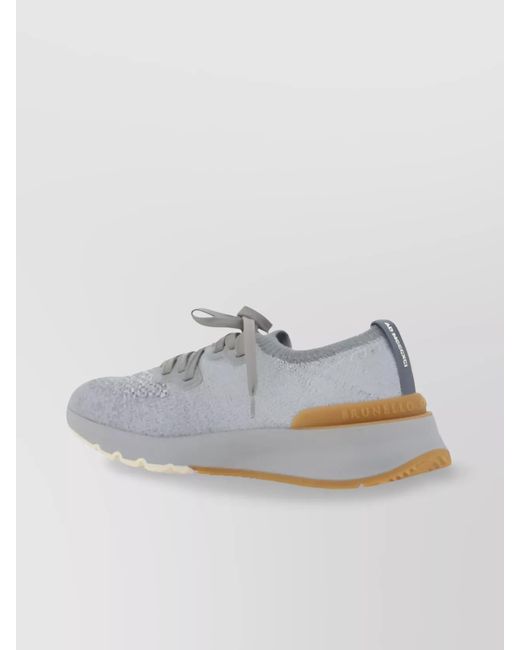 Brunello Cucinelli Gray Cotton Knit Low-Top Sneakers for men