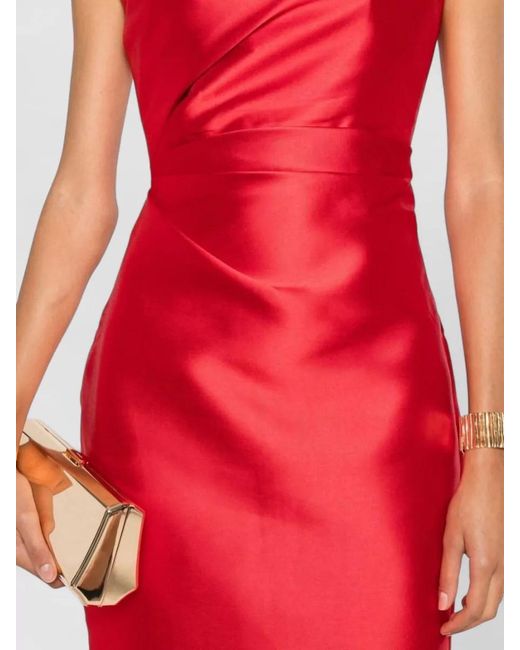 Solace London Red Kira One Shoulder Satin Maxi Dress