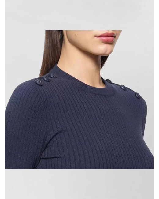 Dondup Blue Sweater Crew Neck Button Shoulder Detail