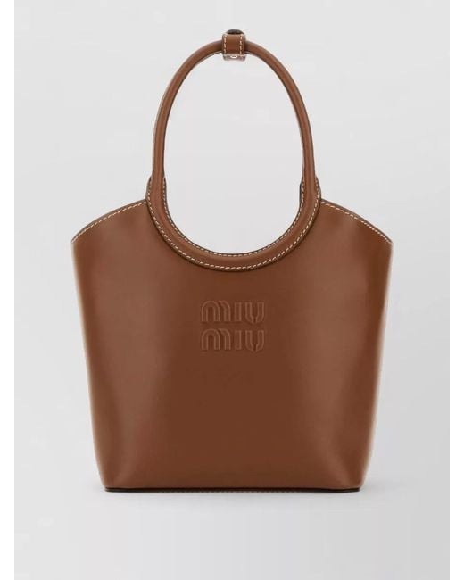 Miu Miu Brown Ivy Leather Tote Handbag Double Handles