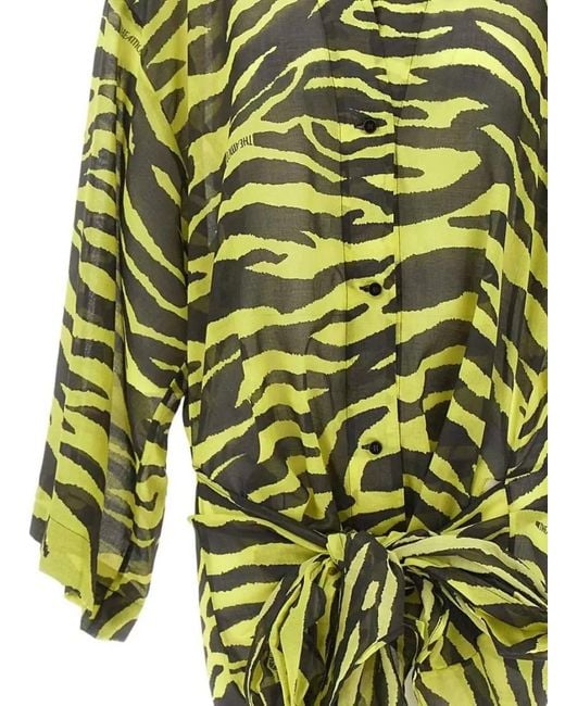 The Attico Green Zebra Print Mini Dress Long Sleeves Wrap