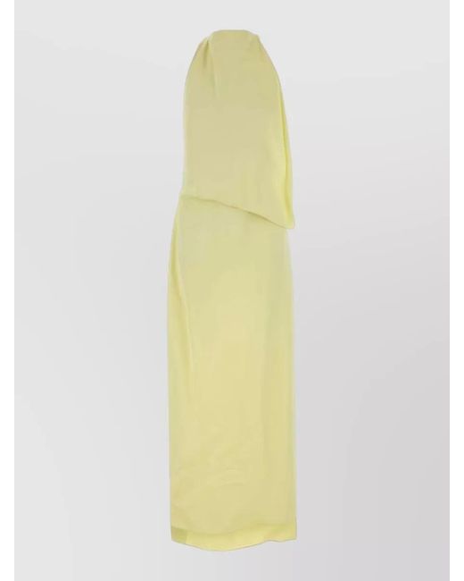 Sportmax Yellow Satin Halter Neck Dolmen Long Dress