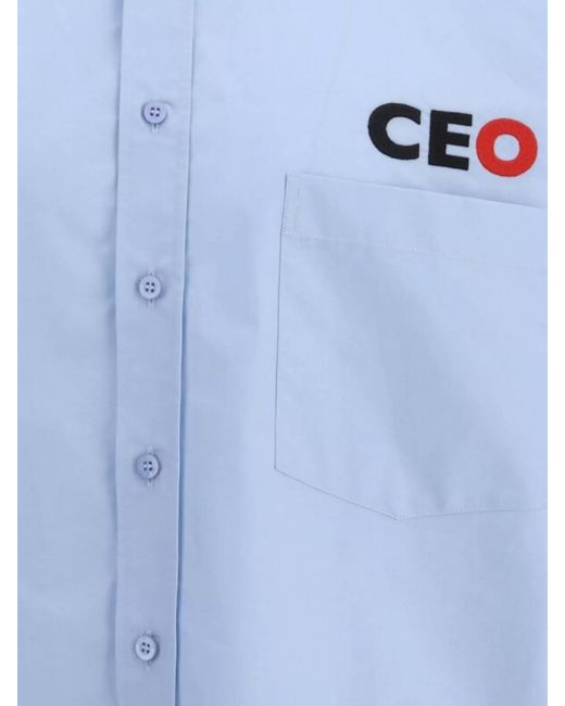 Balenciaga Blue Cotton Oversized Short-Sleeve Shirt for men