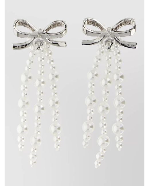 Self-Portrait Multicolor Bow Crystal Drop Earrings And Pearls