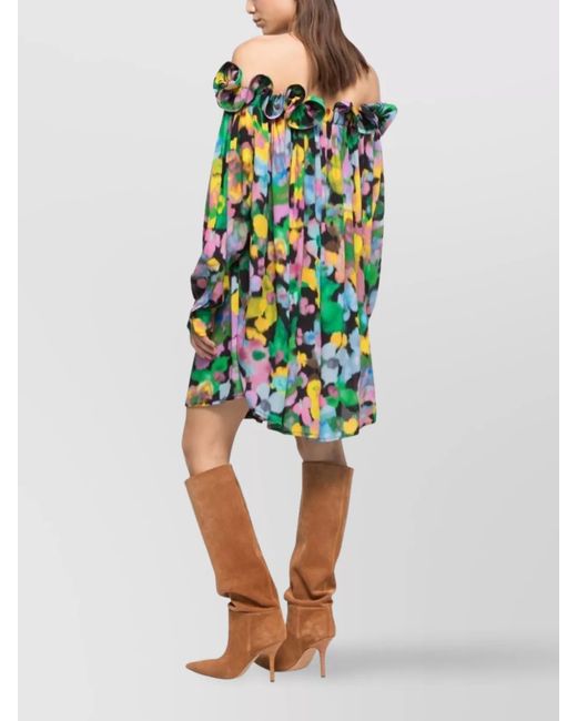 AZ FACTORY White Floral-Print Off-Shoulder Long-Sleeve Mini Dress