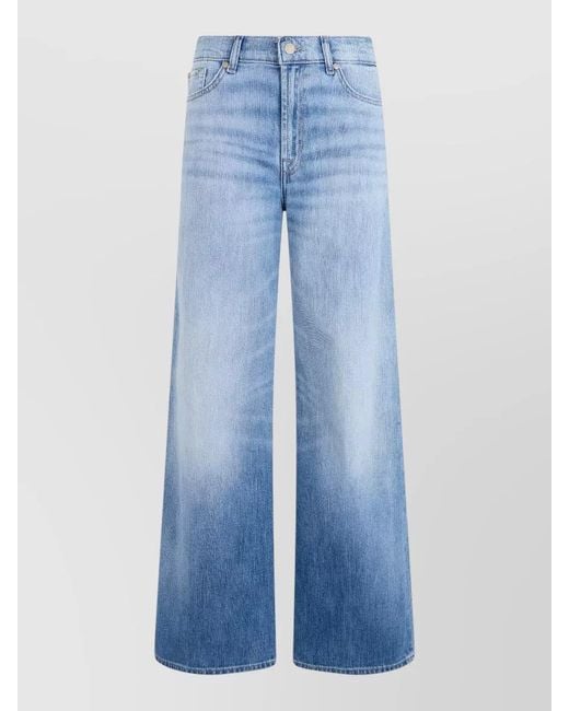 7 For All Mankind Blue Denim High-Rise Wide-Leg Trousers