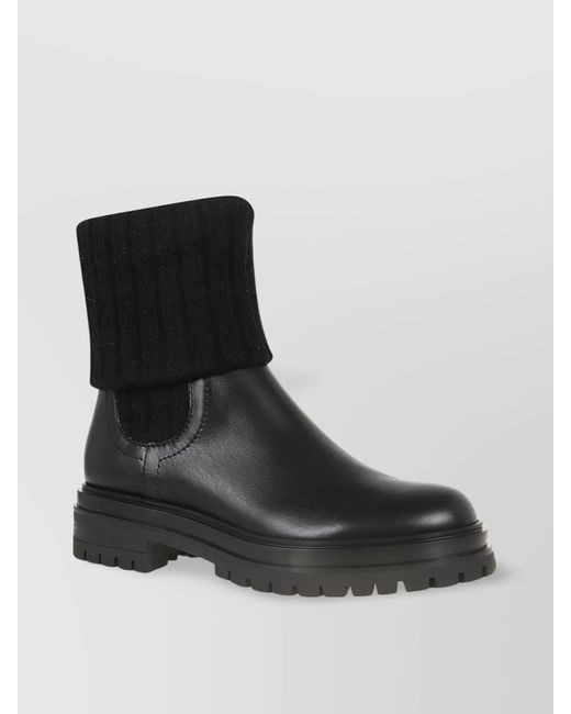 Gianvito Rossi Black Leather Ribbed Knee-High Boots