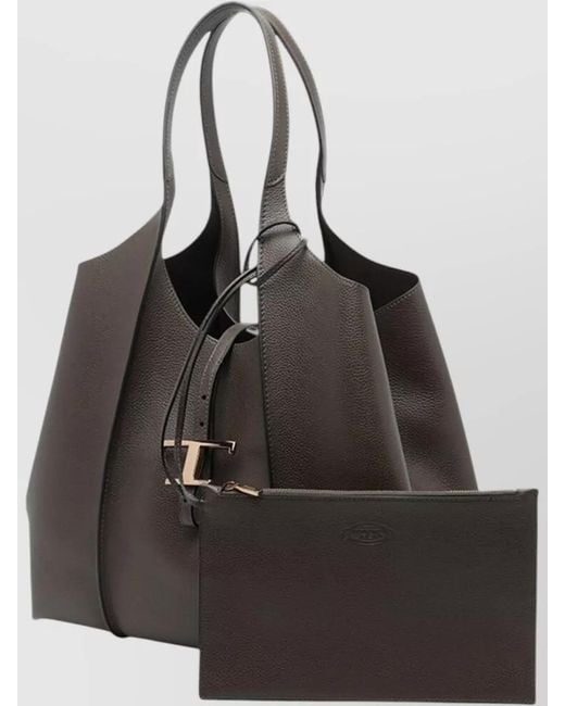 Tod's Gray T Medium Structured Leather Tote Double Handles