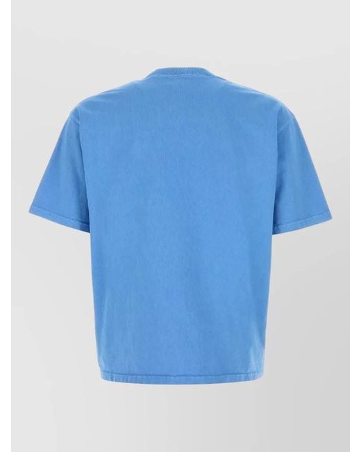 Prada Blue Ribbed Crew Neck Cotton T-Shirt for men