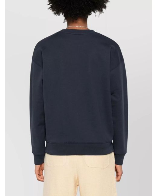 Maison Kitsuné Blue Cotton Baby Fox Embroidered Ribbed Crew Neck Sweatshirt