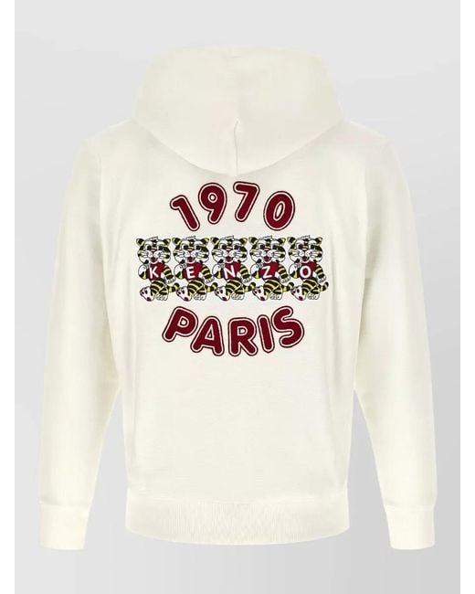 KENZO Natural Tiger Embroidery Hoodie Hood Graphic Print