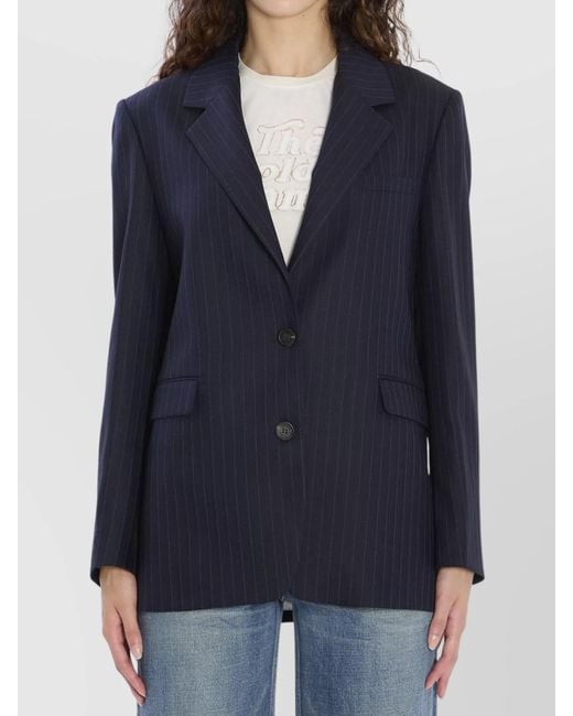 Golden Goose Deluxe Brand Blue Striped Wool And Cotton Blend Blazer
