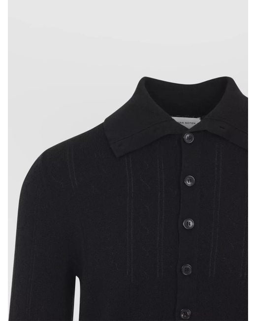 Dries Van Noten Blue Mettur Knit Polo Regular Fit Long Sleeves for men