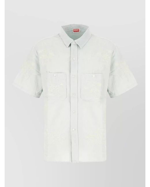 KENZO White Chambray Short-Sleeve Shirt for men