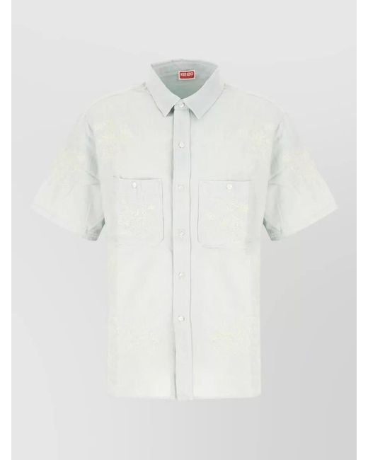 KENZO White Chambray Shirt Button Down Collar Pockets Embroidery for men