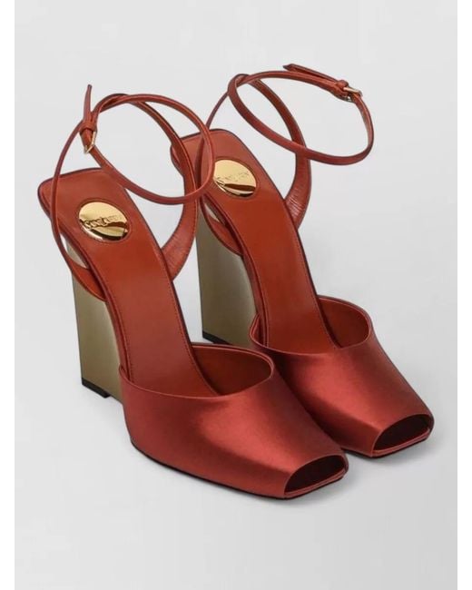 Saint Laurent Brown Zeppe La Scandale Satin Sandals