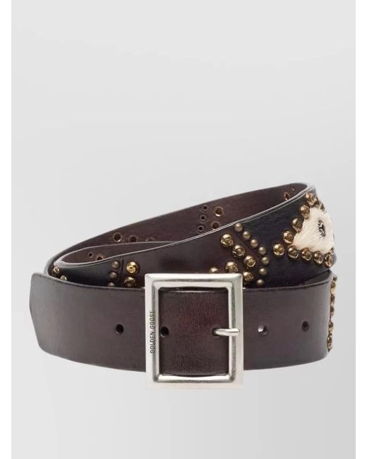 Golden Goose Deluxe Brand Gray Sierra Leather Belt Horsy Inserts Studs