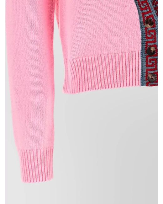Versace Pink Cashmere Wool V-Neck Ribbed Cardigan