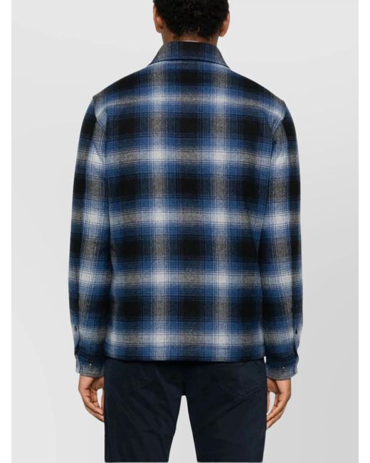 Woolrich Blue Padded Overshirt With Archive Checked Pattern for men