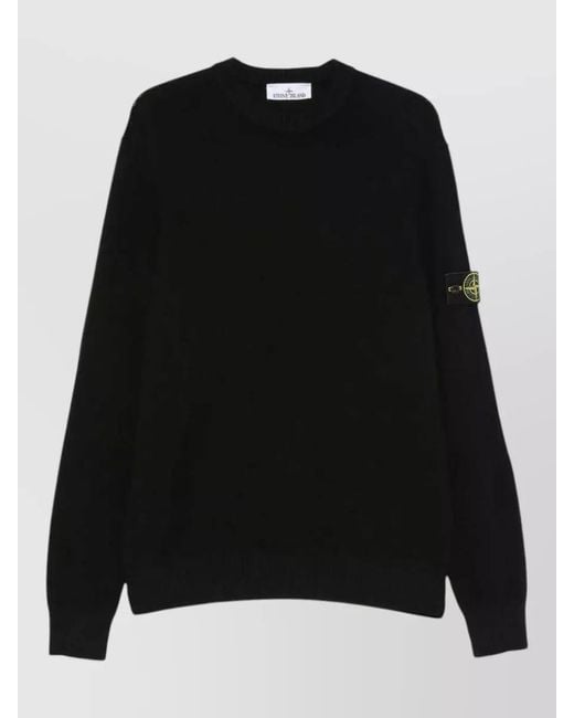 Stone Island Black Crew Neck Wool Knit Sweater for men