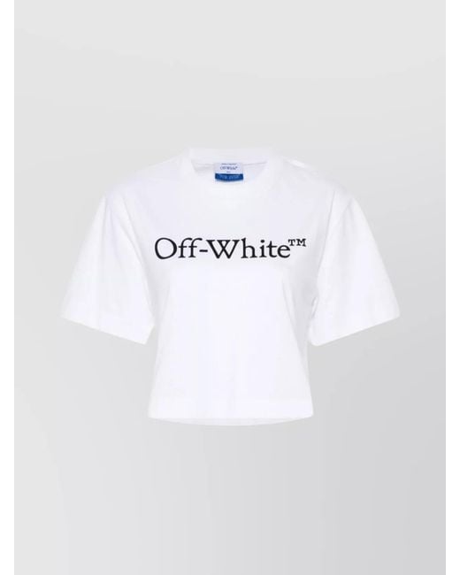 Off-White c/o Virgil Abloh White Cotton Logo Print Cropped T-Shirt