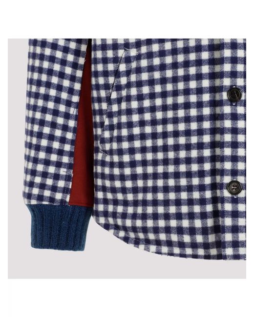 Undercover Blue Checked Wool Shearling Collar Bomber Jacket for men