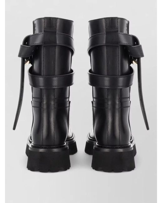 Moschino Black Buckle-Strap Leather Boots