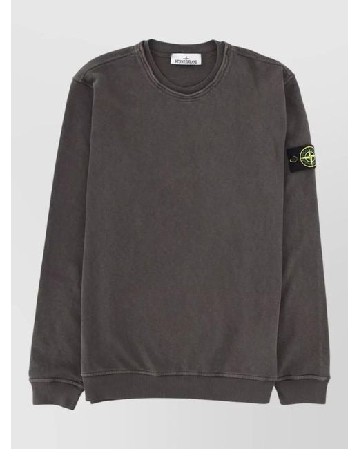 Stone Island Gray Logo Patch Sweatshirt Ribbed Cuffs Hem for men
