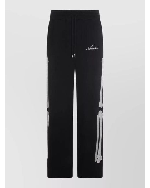 Amiri Black Straight Leg Trousers Embroidered Detail Pockets Ribbed Cuffs for men