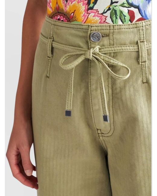 Etro Green Denim Wide-Leg Trousers