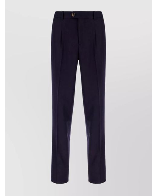 Brunello Cucinelli Blue Wool Straight Leg Trousers With Belt Loops for men