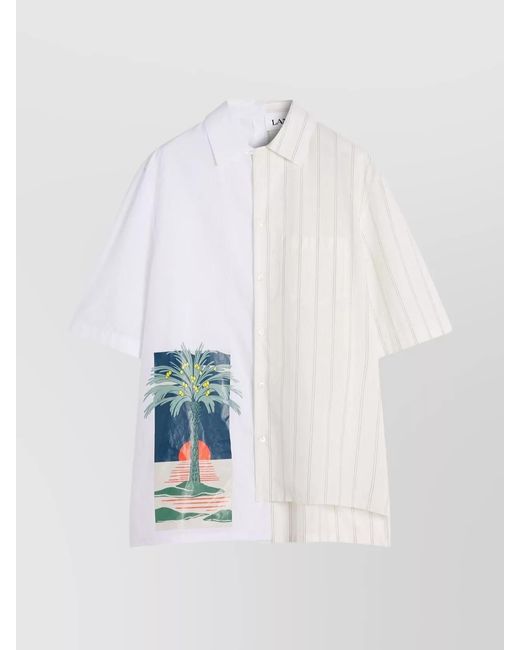 Lanvin White Striped Graphic Print Cotton Shirt for men