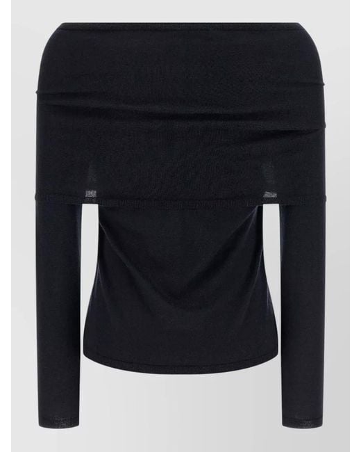 Max Mara Blue Cashmere Off Shoulder Fitted Knit Top