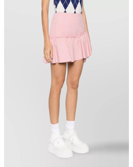 MSGM Pink Ruffled-Trim High-Waisted Flared Mini Skirt
