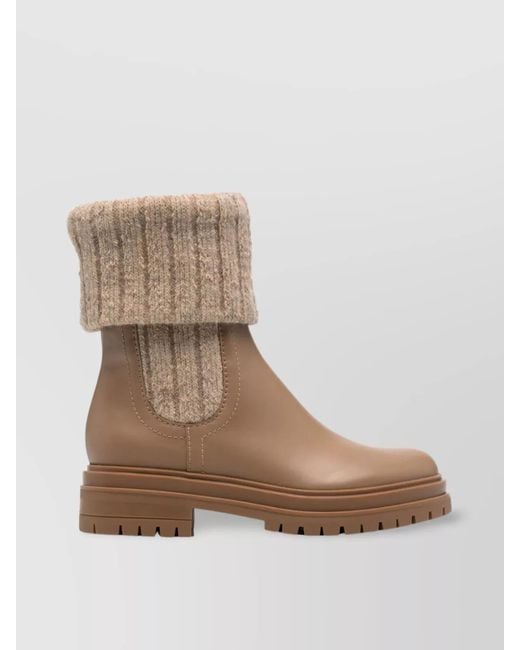Gianvito Rossi Natural Leather Ankle Boots Ribbed Cuff