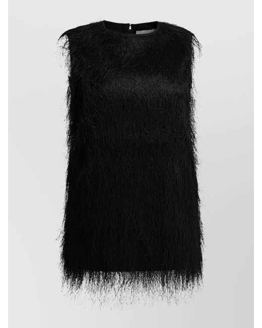 Loulou de Saison Black Round Neckline Sleeveless Textured Dress