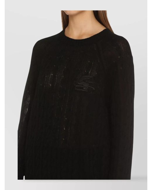 Etro Black Cashmere Cable-Knit Crew-Neck Sweater