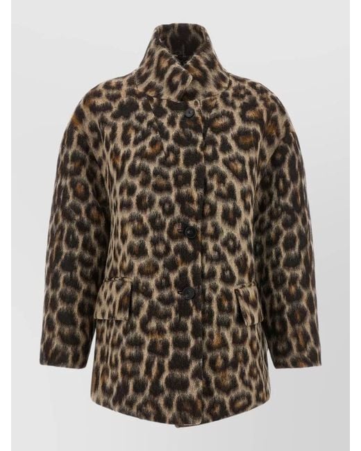 Alberto Biani Multicolor High Collar Leopard Print Caban Jacket